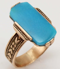 Load image into Gallery viewer, Antique c1890 Victorian RARE Natural Persian Turquoise 14k Solid Rose Gold Ladies Cocktail Ring