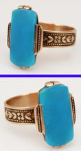 Load image into Gallery viewer, Antique c1890 Victorian RARE Natural Persian Turquoise 14k Solid Rose Gold Ladies Cocktail Ring