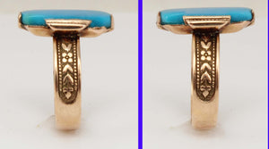 Antique c1890 Victorian RARE Natural Persian Turquoise 14k Solid Rose Gold Ladies Cocktail Ring