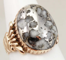 Load image into Gallery viewer, Antique Victorian LARGE RARE Natural Silver Ore in Quartz Milgrained 14k Solid Rose Gold Men&#39;s Ring