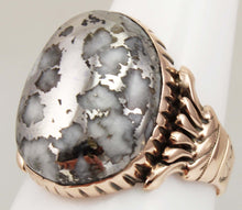 Load image into Gallery viewer, Antique Victorian LARGE RARE Natural Silver Ore in Quartz Milgrained 14k Solid Rose Gold Men&#39;s Ring