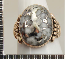 Load image into Gallery viewer, Antique Victorian LARGE RARE Natural Silver Ore in Quartz Milgrained 14k Solid Rose Gold Men&#39;s Ring