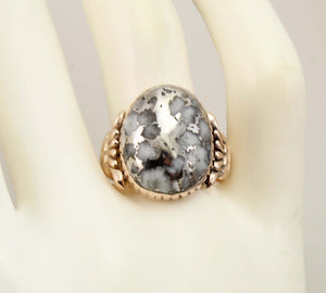 Antique Victorian LARGE RARE Natural Silver Ore in Quartz Milgrained 14k Solid Rose Gold Men's Ring