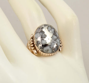 Antique Victorian LARGE RARE Natural Silver Ore in Quartz Milgrained 14k Solid Rose Gold Men's Ring