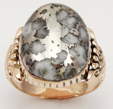 Load image into Gallery viewer, Antique Victorian LARGE RARE Natural Silver Ore in Quartz Milgrained 14k Solid Rose Gold Men&#39;s Ring