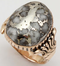 Load image into Gallery viewer, Antique Victorian LARGE RARE Natural Silver Ore in Quartz Milgrained 14k Solid Rose Gold Men&#39;s Ring