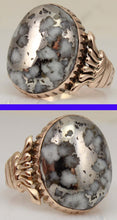 Load image into Gallery viewer, Antique Victorian LARGE RARE Natural Silver Ore in Quartz Milgrained 14k Solid Rose Gold Men&#39;s Ring