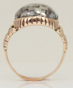 Antique Victorian LARGE RARE Natural Silver Ore in Quartz Milgrained 14k Solid Rose Gold Men's Ring