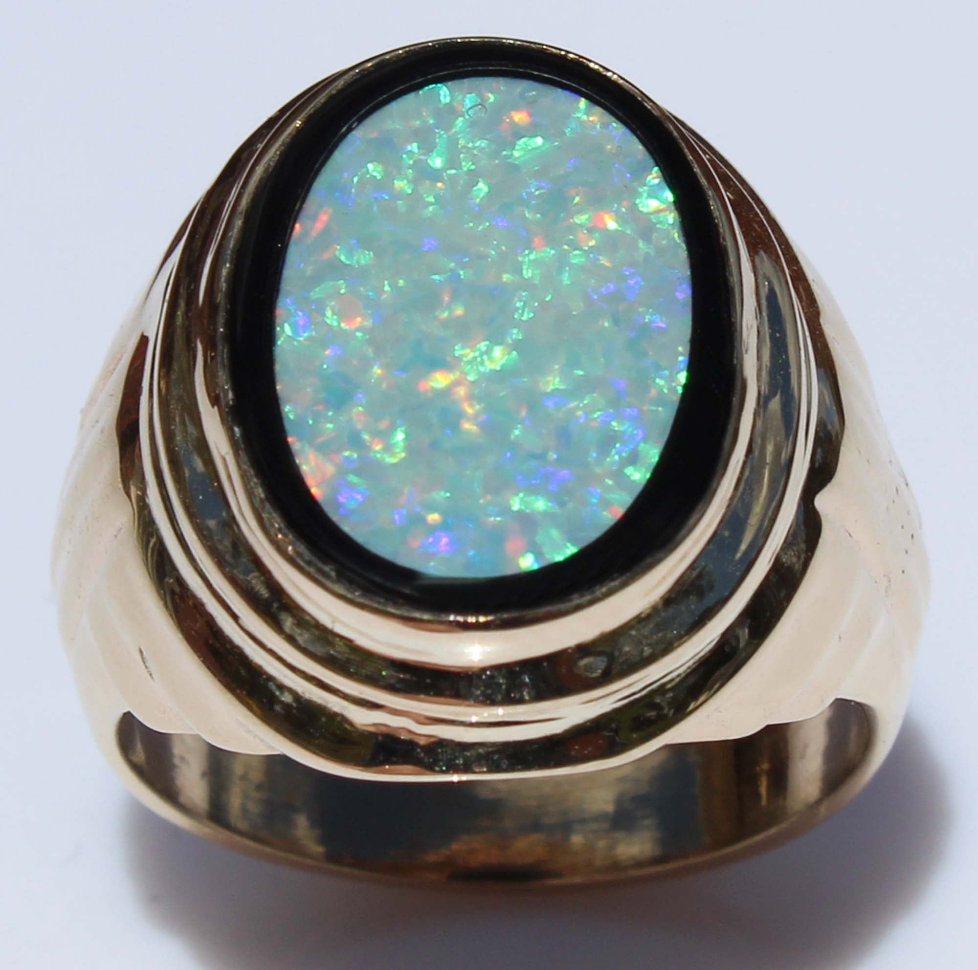 Antique 1920's Art Deco LARGE Natural RAINBOW Opal 10k Solid