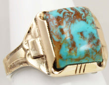 Load image into Gallery viewer, Antique Art Deco Ostby &amp; Barton Natural RARE MATRIX Kingman Turquoise Silver &amp; 10k Gold Men&#39;s Ring