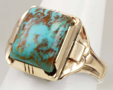 Load image into Gallery viewer, Antique Art Deco Ostby &amp; Barton Natural RARE MATRIX Kingman Turquoise Silver &amp; 10k Gold Men&#39;s Ring