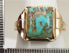 Load image into Gallery viewer, Antique Art Deco Ostby &amp; Barton Natural RARE MATRIX Kingman Turquoise Silver &amp; 10k Gold Men&#39;s Ring