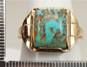 Antique Art Deco Ostby & Barton Natural RARE MATRIX Kingman Turquoise Silver & 10k Gold Men's Ring