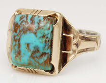 Load image into Gallery viewer, Antique Art Deco Ostby &amp; Barton Natural RARE MATRIX Kingman Turquoise Silver &amp; 10k Gold Men&#39;s Ring