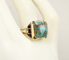 Load image into Gallery viewer, Antique Art Deco Ostby &amp; Barton Natural RARE MATRIX Kingman Turquoise Silver &amp; 10k Gold Men&#39;s Ring