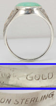 Load image into Gallery viewer, Antique Art Deco RARE Natural #8 Mine Nevada Turquoise Hand Engraved Silver &amp; 10k Gold Men&#39;s Ring