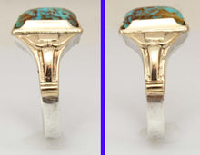 Load image into Gallery viewer, Antique Art Deco Ostby &amp; Barton Natural RARE MATRIX Kingman Turquoise Silver &amp; 10k Gold Men&#39;s Ring