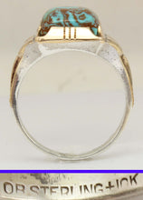 Load image into Gallery viewer, Antique Art Deco Ostby &amp; Barton Natural RARE MATRIX Kingman Turquoise Silver &amp; 10k Gold Men&#39;s Ring