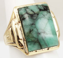 Load image into Gallery viewer, Antique 1920&#39;s Art Deco Ostby &amp; Barton UNUSUAL Natural Emerald in Matrix 10k Solid Gold Men&#39;s Ring