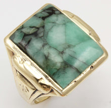 Load image into Gallery viewer, Antique 1920&#39;s Art Deco Ostby &amp; Barton UNUSUAL Natural Emerald in Matrix 10k Solid Gold Men&#39;s Ring