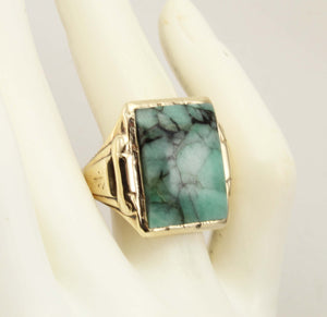 Antique 1920's Art Deco Ostby & Barton UNUSUAL Natural Emerald in Matrix 10k Solid Gold Men's Ring