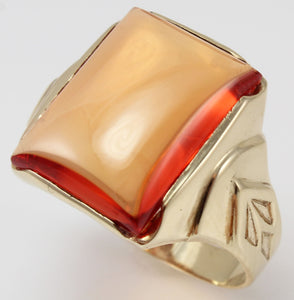 Antique 1920's Art Deco LARGE 12ct Orange Sapphire Handwrought 10k Solid Yellow Gold Men's Ring