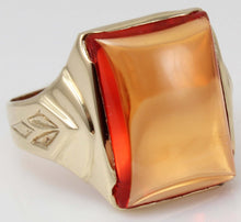 Load image into Gallery viewer, Antique 1920&#39;s Art Deco LARGE 12ct Orange Sapphire Handwrought 10k Solid Yellow Gold Men&#39;s Ring