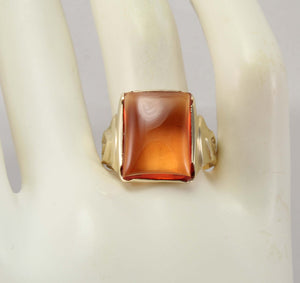 Antique 1920's Art Deco LARGE 12ct Orange Sapphire Handwrought 10k Solid Yellow Gold Men's Ring