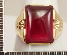 Load image into Gallery viewer, Antique 1920&#39;s Art Deco LARGE 12ct Ruby Handwrought Hand Milgrained 10k Solid Gold Men&#39;s Ring