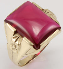 Load image into Gallery viewer, Antique 1920&#39;s Art Deco LARGE 12ct Ruby Handwrought Hand Milgrained 10k Solid Gold Men&#39;s Ring