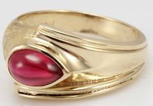 Load image into Gallery viewer, Antique 1930&#39;s Late Period Art Deco Teardrop Cabochon Red Spinel Engraved 10k Solid Gold Men&#39;s Ring