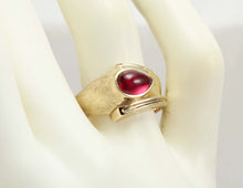 Load image into Gallery viewer, Antique 1930&#39;s Late Period Art Deco Teardrop Cabochon Red Spinel Engraved 10k Solid Gold Men&#39;s Ring