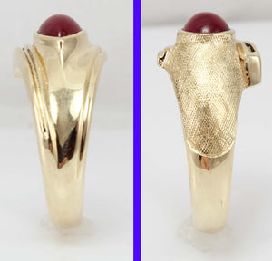 Antique 1930's Late Period Art Deco Teardrop Cabochon Red Spinel Engraved 10k Solid Gold Men's Ring