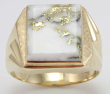 Load image into Gallery viewer, Antique 1920&#39;s Art Deco VERY RARE Natural Gold in Quartz Hand Engraved 10k Solid Gold Men&#39;s Ring