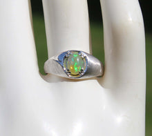 Load image into Gallery viewer, Vintage 1970&#39;s ORANGE/RED/GOLDEN &amp; GREEN Natural Solid Opal 10k Solid White Gold Men&#39;s Ring