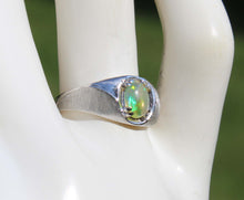 Load image into Gallery viewer, Vintage 1970&#39;s ORANGE/RED/GOLDEN &amp; GREEN Natural Solid Opal 10k Solid White Gold Men&#39;s Ring