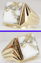 Load image into Gallery viewer, Antique 1920&#39;s Art Deco VERY RARE Natural Gold in Quartz Hand Engraved 10k Solid Gold Men&#39;s Ring