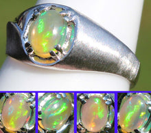 Load image into Gallery viewer, Vintage 1970&#39;s ORANGE/RED/GOLDEN &amp; GREEN Natural Solid Opal 10k Solid White Gold Men&#39;s Ring