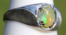 Load image into Gallery viewer, Vintage 1970&#39;s ORANGE/RED/GOLDEN &amp; GREEN Natural Solid Opal 10k Solid White Gold Men&#39;s Ring