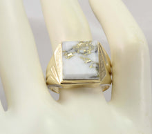 Load image into Gallery viewer, Antique 1920&#39;s Art Deco VERY RARE Natural Gold in Quartz Hand Engraved 10k Solid Gold Men&#39;s Ring