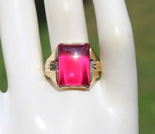 Load image into Gallery viewer, Antique 1920&#39;s Art Deco LARGE 12ct Ruby Handwrought Hand Milgrained 10k Solid Gold Men&#39;s Ring