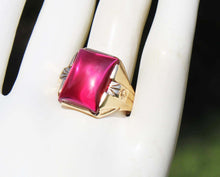 Load image into Gallery viewer, Antique 1920&#39;s Art Deco LARGE 12ct Ruby Handwrought Hand Milgrained 10k Solid Gold Men&#39;s Ring