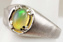 Load image into Gallery viewer, Vintage 1970&#39;s ORANGE/RED/GOLDEN &amp; GREEN Natural Solid Opal 10k Solid White Gold Men&#39;s Ring