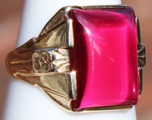 Load image into Gallery viewer, Antique 1920&#39;s Art Deco LARGE 12ct Ruby Handwrought Hand Milgrained 10k Solid Gold Men&#39;s Ring