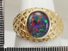 Load image into Gallery viewer, Vintage 1940&#39;s BRIGHT RAINBOW RARE Black Natural Opal 10k Solid Yellow Gold Men&#39;s Ring