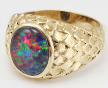 Load image into Gallery viewer, Vintage 1940&#39;s BRIGHT RAINBOW RARE Black Natural Opal 10k Solid Yellow Gold Men&#39;s Ring