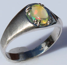 Load image into Gallery viewer, Vintage 1970&#39;s ORANGE/RED/GOLDEN &amp; GREEN Natural Solid Opal 10k Solid White Gold Men&#39;s Ring