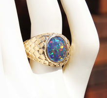 Load image into Gallery viewer, Vintage 1940&#39;s BRIGHT RAINBOW RARE Black Natural Opal 10k Solid Yellow Gold Men&#39;s Ring