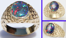 Load image into Gallery viewer, Vintage 1940&#39;s BRIGHT RAINBOW RARE Black Natural Opal 10k Solid Yellow Gold Men&#39;s Ring