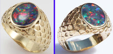 Load image into Gallery viewer, Vintage 1940&#39;s BRIGHT RAINBOW RARE Black Natural Opal 10k Solid Yellow Gold Men&#39;s Ring